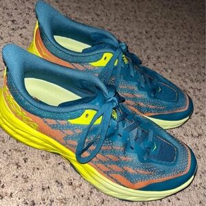 Hoka Teal and Yellow Running Shoes
